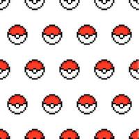 Pattern pokeball.Red and white ball of the popular cartoon 90s pixel art. vector