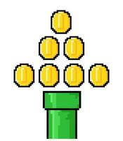 Pipes. Warp Pipes Super Mario games. Pixel Coins for Mario Bros vector