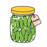 pickles. Canned vegetables. cucumbers in jars with spices. Illustration of products of preparations for the winter. vector