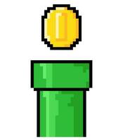 Pipes. Warp Pipes Super Mario games. Pixel Coin for Mario Bros vector