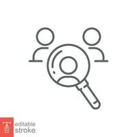 Search job vacancy icon. Simple outline style. Human resource, hire, people, select candidate concept. Thin line symbol. Vector illustration isolated on white background. Editable stroke EPS 10.