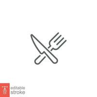 Cutlery icon. Simple outline style. Fork and knife, silverware, tableware, restaurant business concept. Thin line symbol. Vector illustration isolated on white background. Editable stroke EPS 10.