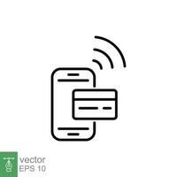 en línea pago con teléfono inteligente icono. sencillo contorno estilo. digital pago con teléfono, sin efectivo, tecnología concepto. Delgado línea símbolo. vector ilustración aislado en blanco antecedentes. eps 10