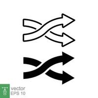 Redirection icon. Simple outline and solid style. Redirect arrow, two intertwining arrows, cross, change concept. Thin line and glyph symbol. Vector illustration isolated on white background. EPS 10.