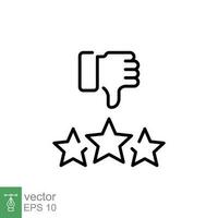 Bad review icon. Simple outline style. Negative review, customer feedback rate, hand thumb down, dislike concept. Thin line symbol. Vector illustration isolated on white background. EPS 10.