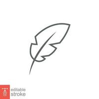 Feather pen icon. Simple outline style. Ink, vintage, quill, plume, history concept. Thin line symbol. Vector illustration isolated on white background. Editable stroke EPS 10.