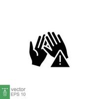 Avoid touching hands icon. Simple solid style. Do not touch, forbidden, hand, health, medical, safety concept. Black silhouette, glyph symbol. Vector illustration isolated on white background. EPS 10.