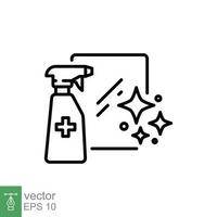 Sanitizing surface icon. Simple outline style. Antibacterial spray, disinfection surface, easy cleaning concept. Thin line symbol. Vector illustration isolated on white background. EPS 10.