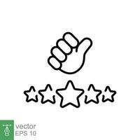 Customer review icon. Simple outline style. 5 stars rate with thumb up, satisfaction, good quality concept. Thin line symbol. Vector illustration isolated on white background. EPS 10.