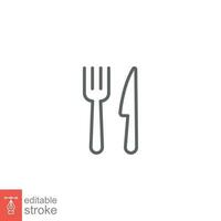 Cutlery icon. Simple outline style. Fork and knife, silverware, tableware, restaurant business concept. Thin line symbol. Vector illustration isolated on white background. Editable stroke EPS 10.