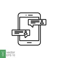 en línea reunión icono. sencillo contorno estilo. teléfono, persona, personas charlar, negocio equipo, tecnología concepto. Delgado línea símbolo. vector ilustración aislado en blanco antecedentes. eps 10