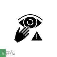 Do not touch eyes icon. Simple solid style. Avoid touching face, forbidden, hand, hygiene, safety concept. Black silhouette, glyph symbol. Vector illustration isolated on white background. EPS 10.