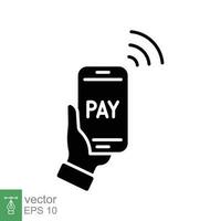 Online payment with smartphone icon. Simple solid style. Digital payment with phone, technology concept. Black silhouette, glyph symbol. Vector illustration isolated on white background. EPS 10.