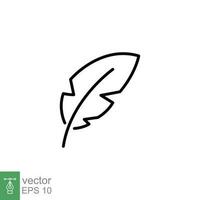 Feather pen icon. Simple outline style. Ink, vintage, quill, plume, history concept. Thin line symbol. Vector illustration isolated on white background. EPS 10.