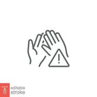 Avoid touching hands icon. Simple outline style. Do not touch, forbidden, hand, health, safety  concept. Thin line symbol. Vector illustration isolated on white background. Editable stroke EPS 10.