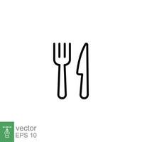 Cutlery icon. Simple outline style. Fork and knife, plate, silverware, tableware, restaurant business concept. Thin line symbol. Vector illustration isolated on white background. EPS 10.