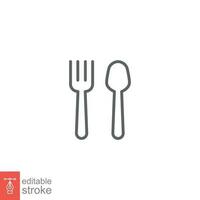 Cutlery icon. Simple outline style. Spoon and fork, silverware, tableware, restaurant business concept. Thin line symbol. Vector illustration isolated on white background. Editable stroke EPS 10.