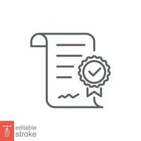 Approval document icon. Simple outline style. Paper with check mark, tick, checkmark, success concept. Thin line symbol. Vector illustration isolated on white background. Editable stroke EPS 10.