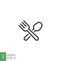 Cutlery icon. Simple outline style. Spoon and fork, plate, silverware, tableware, restaurant business concept. Thin line symbol. Vector illustration isolated on white background. EPS 10.