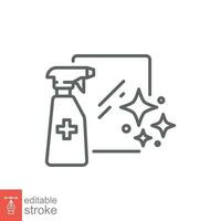 Sanitizing surface icon. Simple outline style. Antibacterial spray, disinfection, easy cleaning concept. Thin line symbol. Vector illustration isolated on white background. Editable stroke EPS 10.