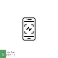 Voice recognition icon. Simple outline style. Speak control, mobile phone with sound wave, smart device concept. Thin line symbol. Vector illustration isolated on white background. EPS 10.