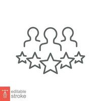 Customer review icon. Simple outline style. Customer, team, people, five stars, rating, quality concept. Thin line symbol. Vector illustration isolated on white background. Editable stroke EPS 10.