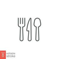 Cutlery icon. Simple outline style. Spoon, forks, knife, silverware, tableware, restaurant business concept. Thin line symbol. Vector illustration isolated on white background. Editable stroke EPS 10.