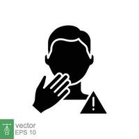 Avoid touch face icon. Simple solid style. Do not touch your face, man, person, hand, hygiene, safety concept. Black silhouette, glyph symbol. Vector illustration isolated on white background. EPS 10.