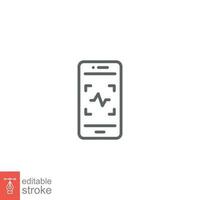 Voice recognition icon. Simple outline style. Speak control, mobile, smart phone with sound wave concept. Thin line symbol. Vector illustration isolated on white background. Editable stroke EPS 10.