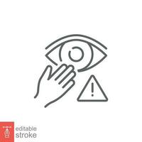 Do not touch eyes icon. Simple outline style. Avoid touching face, forbidden, hand, care, safety concept. Thin line symbol. Vector illustration isolated on white background. Editable stroke EPS 10.