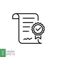 Approval document icon. Simple outline style. Paper with check mark, tick, checkmark, success contract concept. Thin line symbol. Vector illustration isolated on white background. EPS 10.