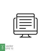 Online document icon. Simple outline style. Article, paper on monitor, business, technology concept. Thin line symbol. Vector illustration isolated on white background. EPS 10.