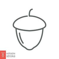 Acorn icon. Simple outline style. Oak, nut, autumn, nature concept. Thin line symbol. Vector illustration isolated on white background. Editable stroke EPS 10.