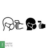 Body temperature check icon. Simple outline and solid style. Thermal measure, thermometer, face scan concept. Line, silhouette, glyph symbol. Vector illustration isolated on white background. EPS 10.