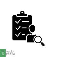 Search job vacancy icon. Simple solid style. Human resource, hire, people, select candidate, recruit concept. Black silhouette, glyph symbol. Vector illustration isolated on white background. EPS 10.