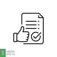 Approval document icon. Simple outline style. Thumb up, authorize agreement, license check, legal concept. Thin line symbol. Vector illustration isolated on white background. EPS 10.