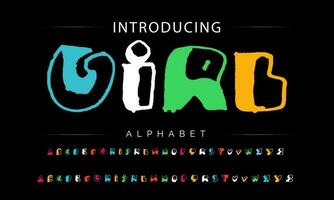 Funky colorful cartoon font type. Vector alphabet