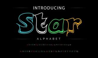 Funky colorful cartoon font type. Vector alphabet