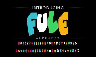 Funky colorful cartoon font type. Vector alphabet