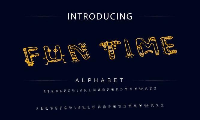 Colorful stylized font and alphabet