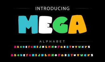 Funky colorful cartoon font type. Vector alphabet