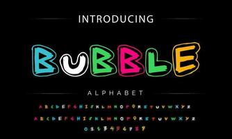 Funky colorful cartoon font type. Vector alphabet