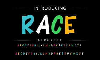 Funky colorful cartoon font type. Vector alphabet