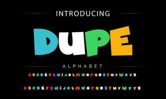 Funky colorful cartoon font type. Vector alphabet