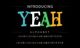 Funky colorful cartoon font type. Vector alphabet