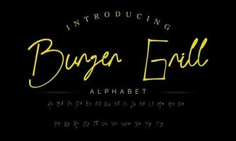 Lettering signature font isolated on grey background. brus style alphabet. Vector logo letters.