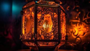 Illuminated lantern brings spirituality to Ramadan night generated by AI photo