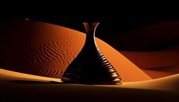 Sunlit sand dune shapes in arid Arabia generated by AI photo