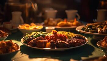 Grilled beef and vegetable meal for lunch generated by AI photo