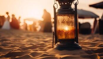 Summer heat, lanterns glowing nature tranquility generated by AI photo